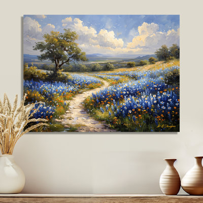 «Blue Green Summer Meadow Charm Blue Bonnets III - Blue Bonnets», reproduction d'art