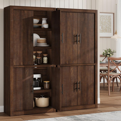 Tall Wooden Kitchen Pantry Cabinet with Adjustable Shelves & Large Storage