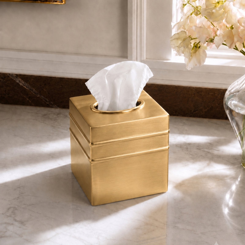 Couvercle de boîte à mouchoirs Border, Brushed Gold