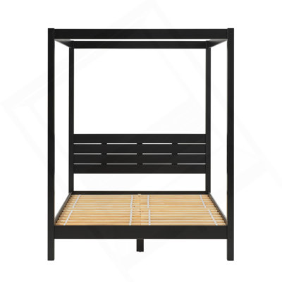Modern Minimalist Boho Queen Canopy Bedframe – Black