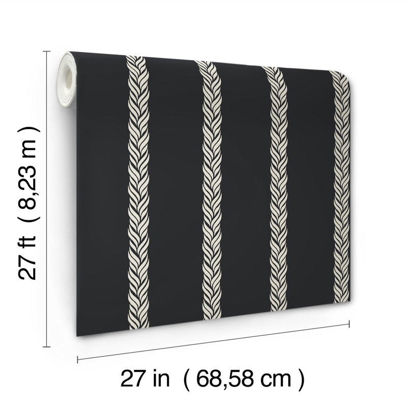Braided Stripe Striped Wallpaper Double Roll by Ronald Redding, Black