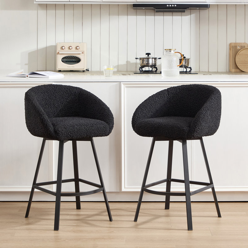 Tabouret de bar Sherpa 26,6 "avec structure en métal Absalom, 2, Noir Sherpa