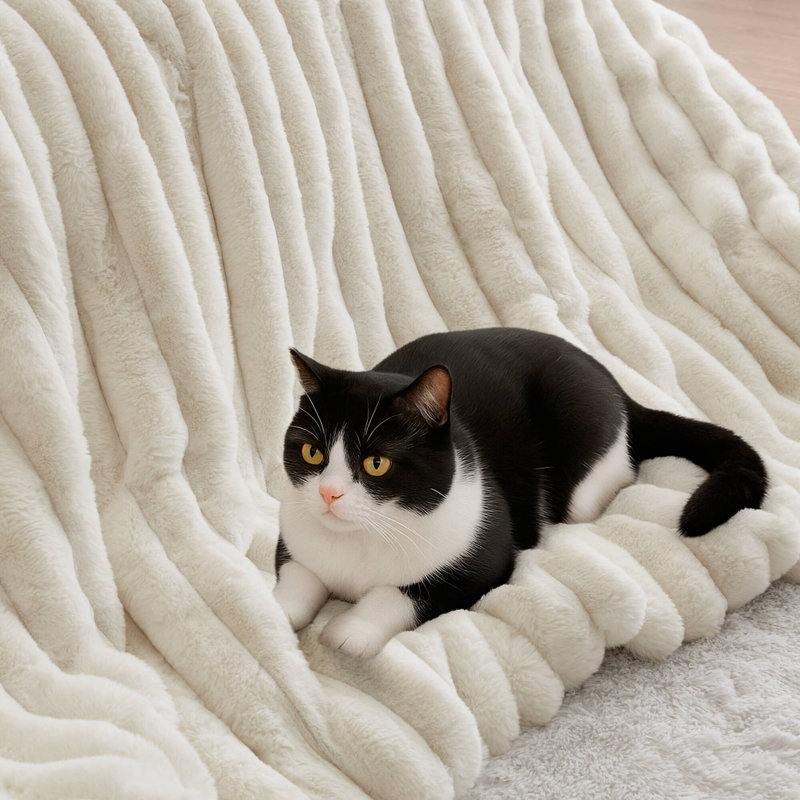 3-Piece King  soft Faux Fur Ribbed Comforter Set,Ivory