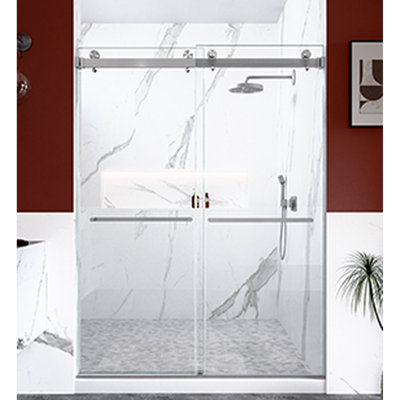 Double Sliding Shower Door, 56" - 60"w X 80"h, 3/8 Inches Thick Tempered Glass, Brushed Nickel, Adjustable & Reversible, Shatter, Waterproof Track, 304 Stainless Steel 10mm Reversible Installation,