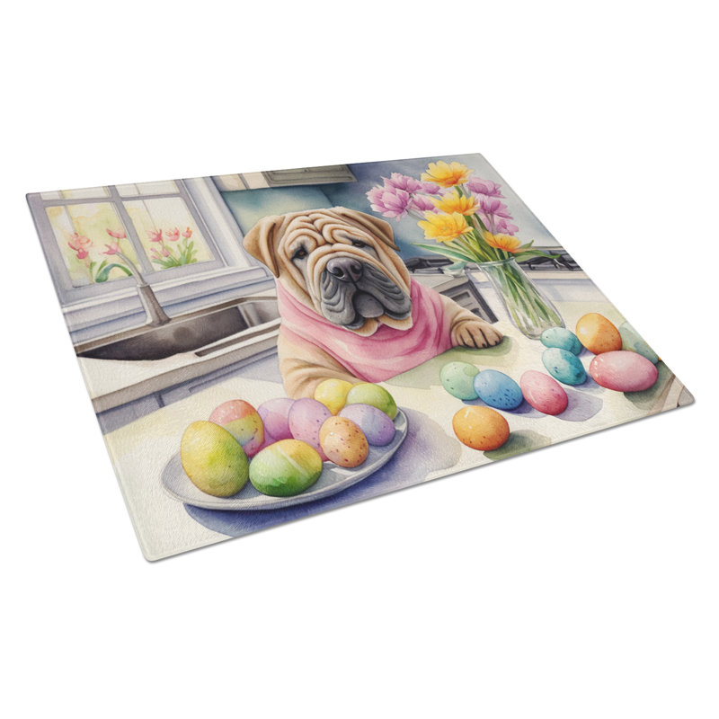 Decorating Easter Shar Pei Glass Cutting Board