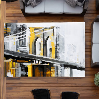Yellow Brooklyn Bridge with Taxis Outdoor Area Rug | Home Decor