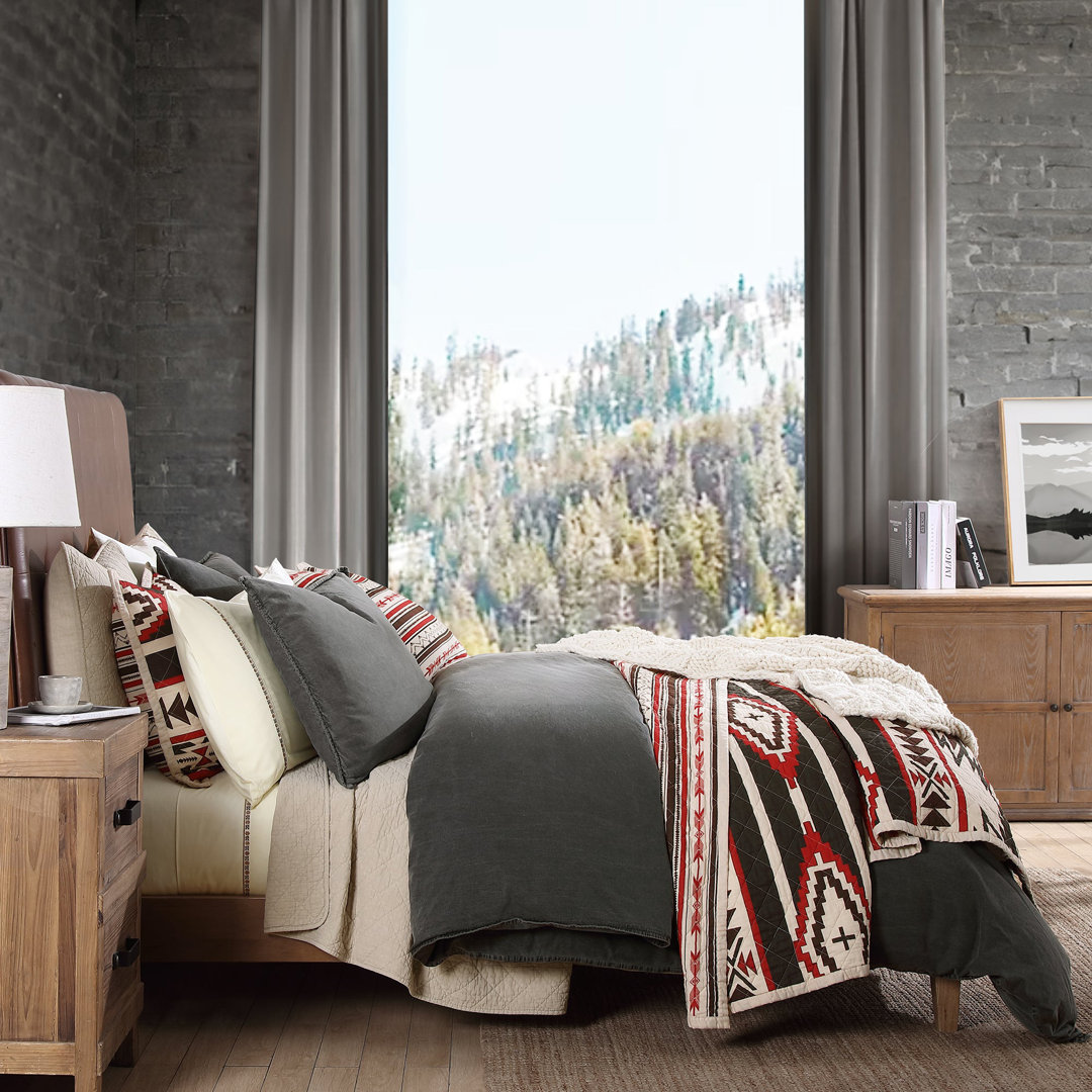 Cortez White Red Gray Brown Cotton Geometric Aztec Pattern Reversible Western Lodge Quilt Set Paseo Road by HiEnd Accents 