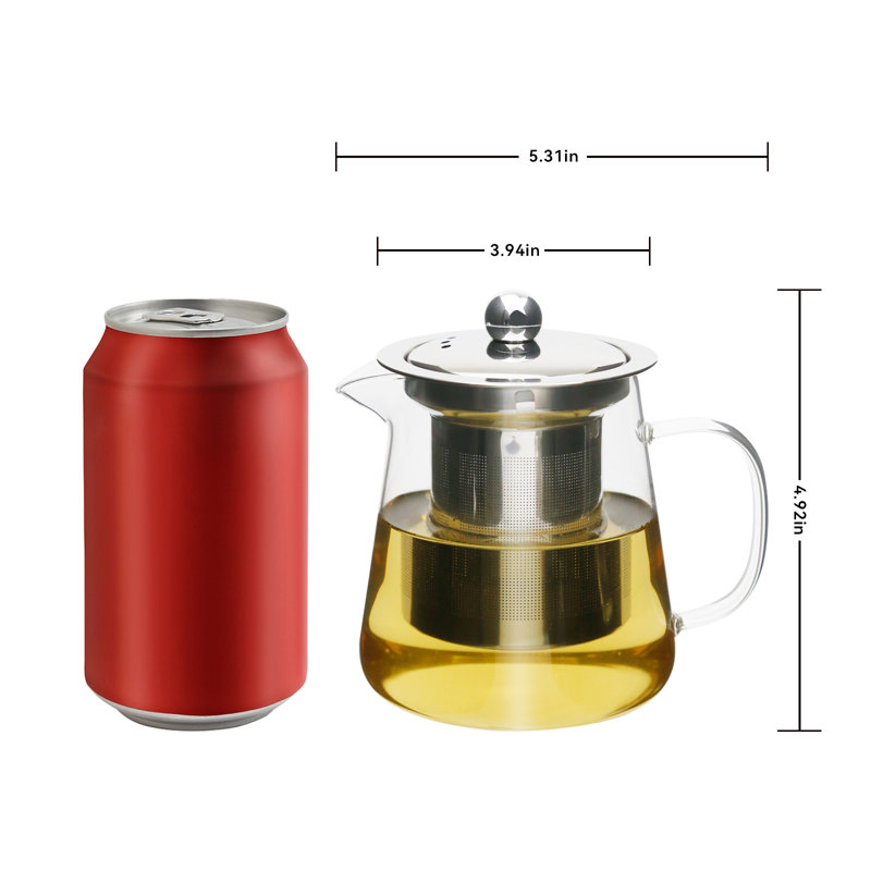 18,6 oz Théière en verre avec infuseur amovible, coffre-fort à induction