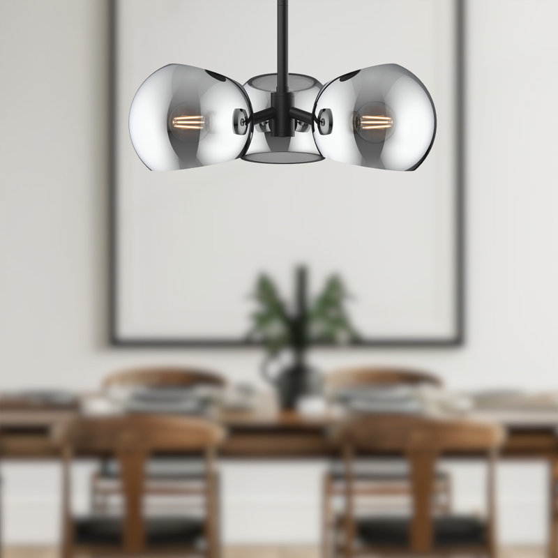 Luminaire suspendu sphérique unique à 3 lumières Willow, Noir mat, Fumée