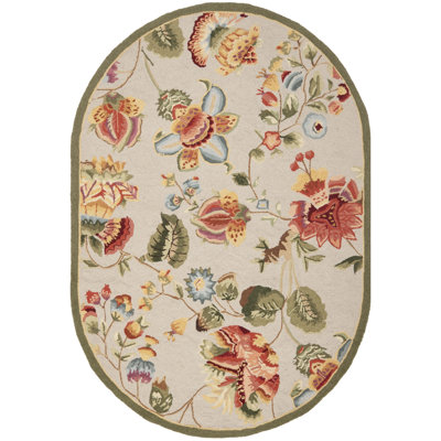 Hollander Floral Hand-Hooked Wool Sage Area Rug