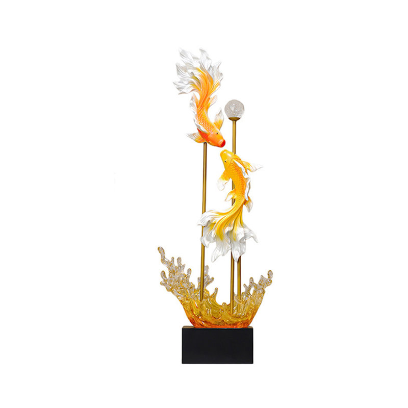 Ornement luxueux en résine Lucky Koi, Yellow/Black