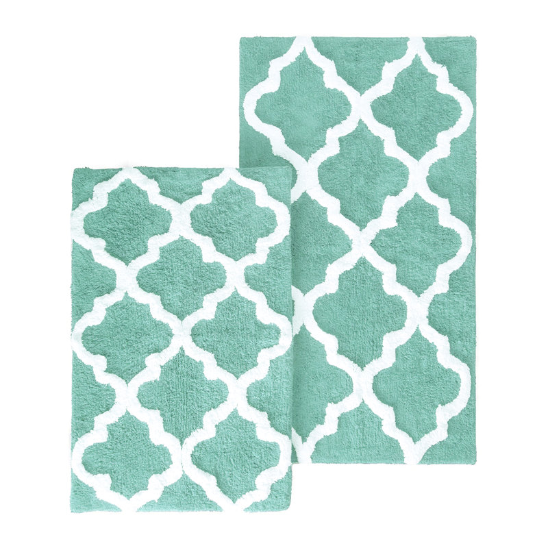 Ensemble de tapis de bain 2 pièces 100% coton Trellis, Bleu