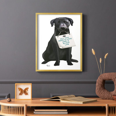 «Love and Black Labrador», reproduction encadrée - bois massif