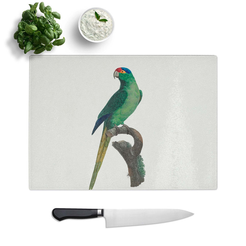 Tempered Glass Crowned Parakeet by F. Levaillant Chopping Board, 39 cm W x 28.5 cm L