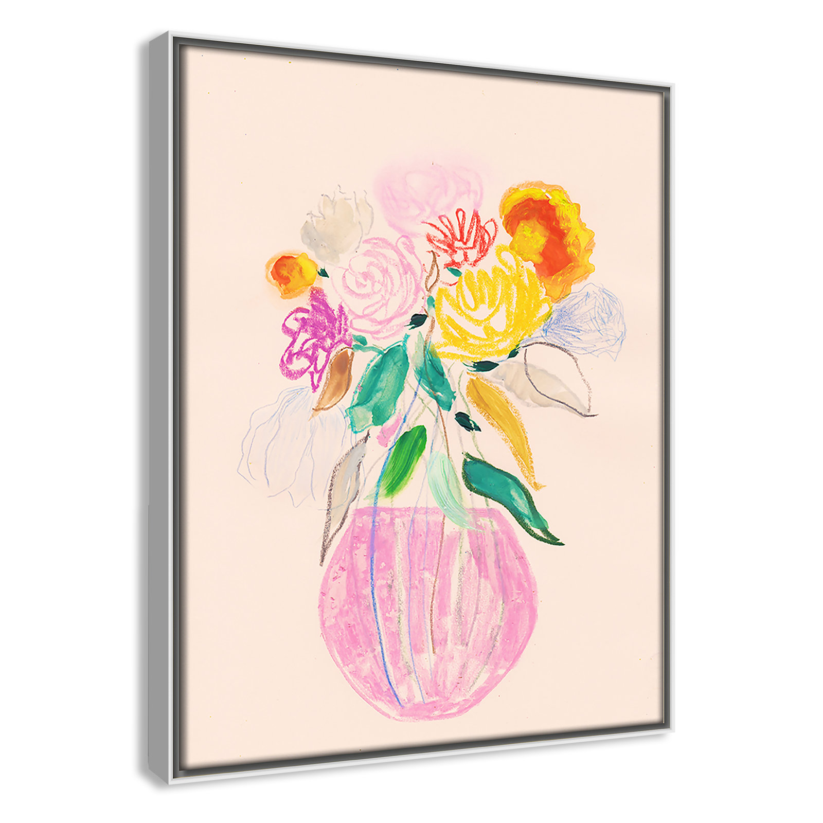 Simple Floral Collection "Simple Floral I" Print by Bea Dina, White Floater Framed Canvas, No Mat, 15.5" H x 12.5" W x 2" D