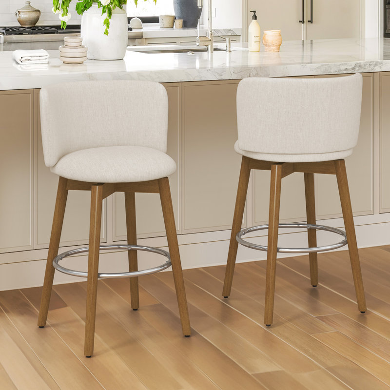  Patrick Swivel Upholstered 26" Counter Stool,  Beige Seat/ Natural Base