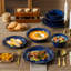 32 Piece Ceramic Dinnerware Sets, Kitchen Dinnerware, Blue Dinnerware With Bas-Relief Around The Edge, Royal Style, For 8 People, Dinner Plate, Dessert Plate, Bowl And Soup Plate-2094732980