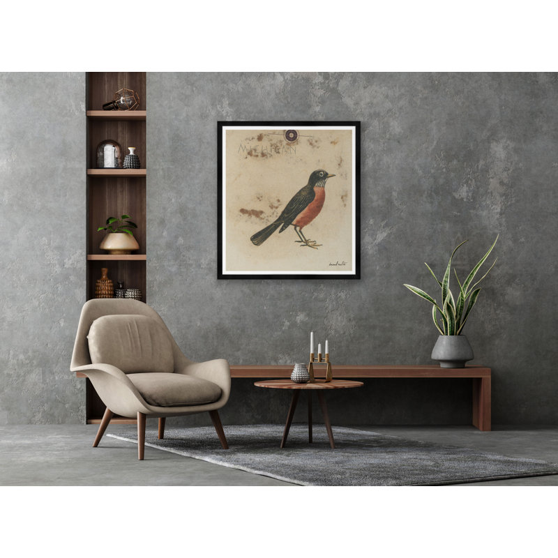 Michigan Robin Print, Black Framed
