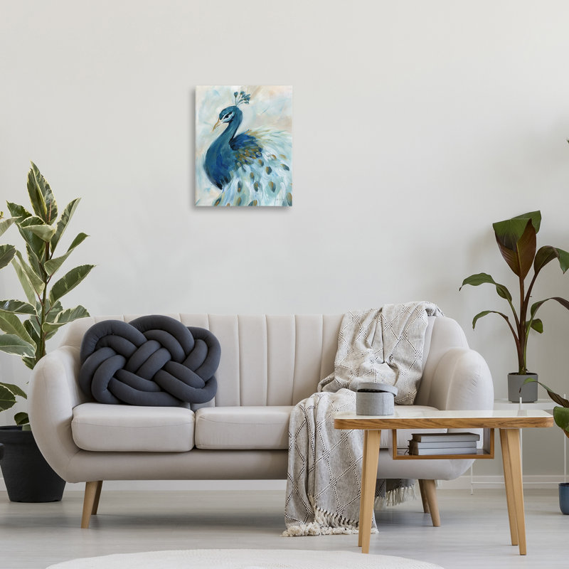 Élégant art mural sur toile paon bleu par Yvette St. Amant, H 20 po x l 16 po