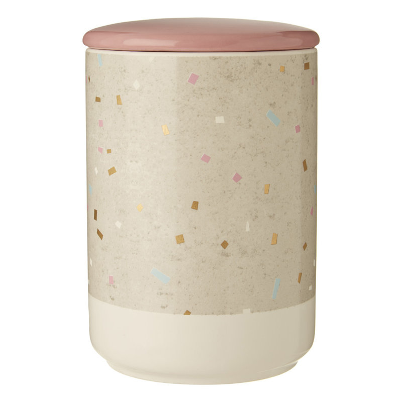 Stoneware Jar, Beige/Pink, 16" H x 11" W x 11" D