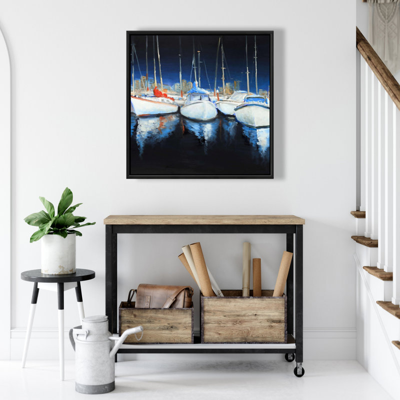 Soirée à la marina - Décor de toile encadrée bateau de bureau