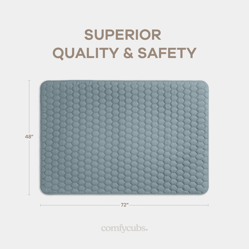 Comfy Cubs Premium Play Mat - Kids & Toddler Play Mat with Non-Slip Bottom - Plush Quilted Top Baby Mat, Blue
