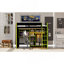Lit mezzanine en bois avec bureau, garde-robe ouverte, compartiments de rangement et lumières RVB-735465878-735465877