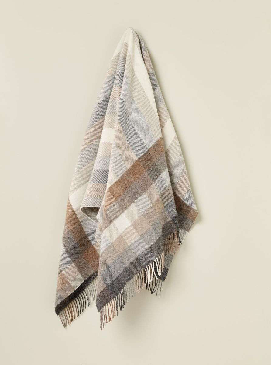 Shetland Wool Throw/Blankets Hand Woven Blanket, Brown/Gray/Beige/Ivory Geometric