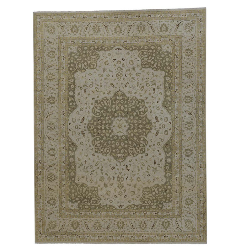 Tapis oriental unique en laine noué à la main de 9 pi x 12 pi beige / gris clair / olive