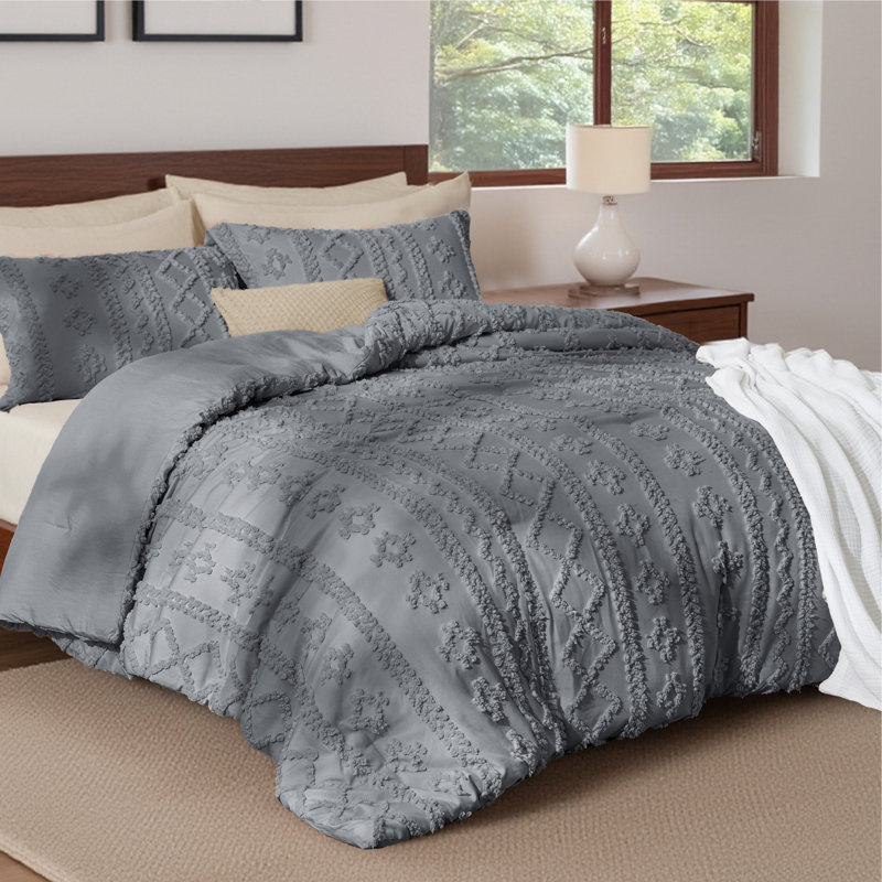 Ensemble d'édredon pour grand lit bohème 3 pièces Bedure, Grand lit, Gris