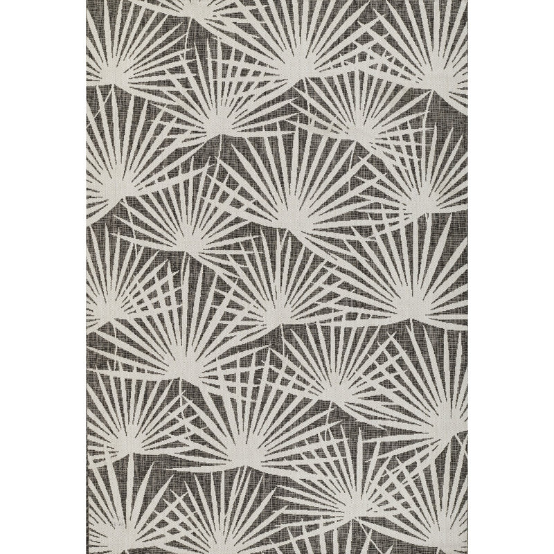 Charcoal and Off-White Geometric Synthetic Runner Rug