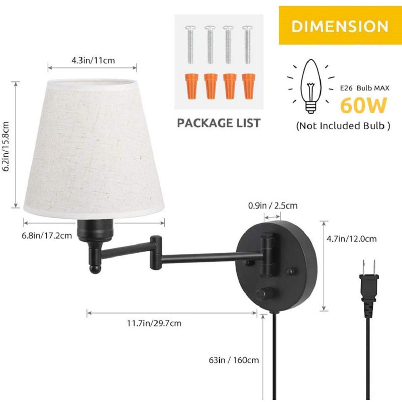 Ilka Plug-in Swing Arm Sconce, 6.2" H x 11.7" W x 6.8" D, Tan