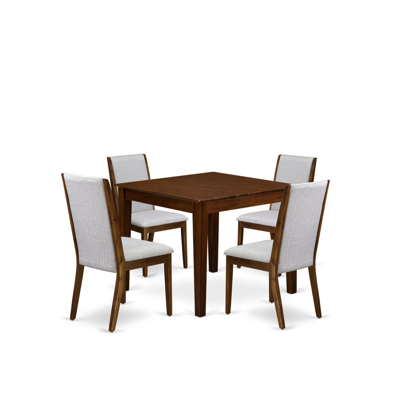 5 Piece Dining Table Set Includes a Square Kitchen Table and 4 Parson Chairs, 36x36 Inch, Antique Walnut, Antique Walnut/Gray