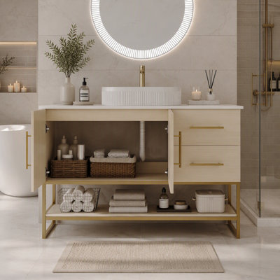 Meuble-lavabo moderne 36 po avec lavabo vasque en céramique, armoire autoportante
