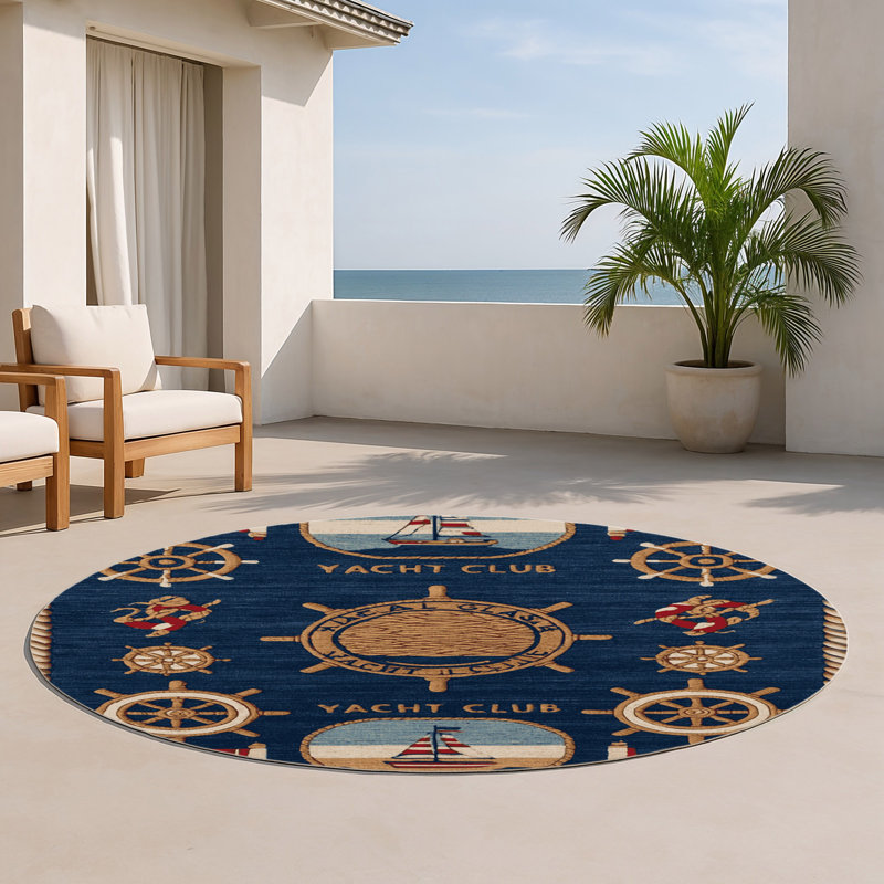 Transportation Blue Indoor and Outdoor Area Rug, Round 5'