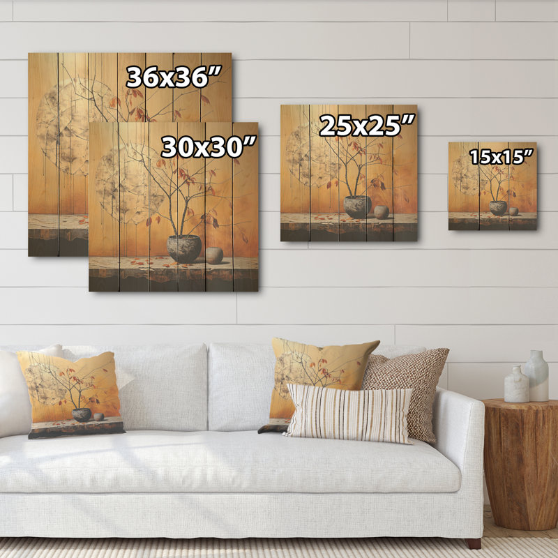 «Bronze Leaf Potteries - Leaves Wood», art mural sur bois de pin naturel, H 30 po x l 30 po
