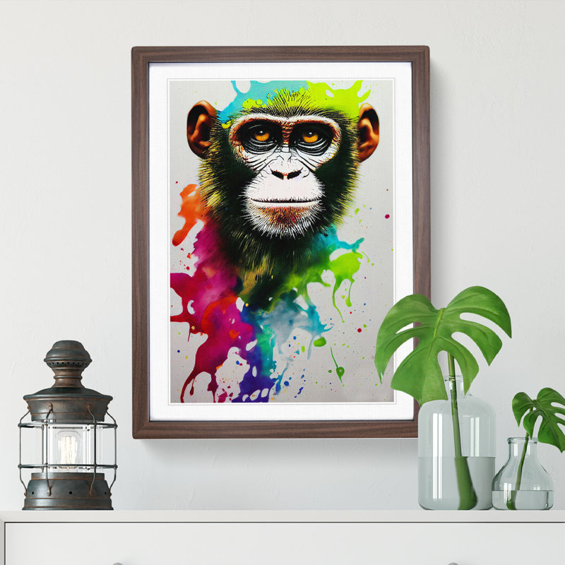 XV1022-4101X Splashed Monkey No.4 Abstract - Single Picture Frame Painting, 64cm H x 46cm W x 2cm D, Walnut