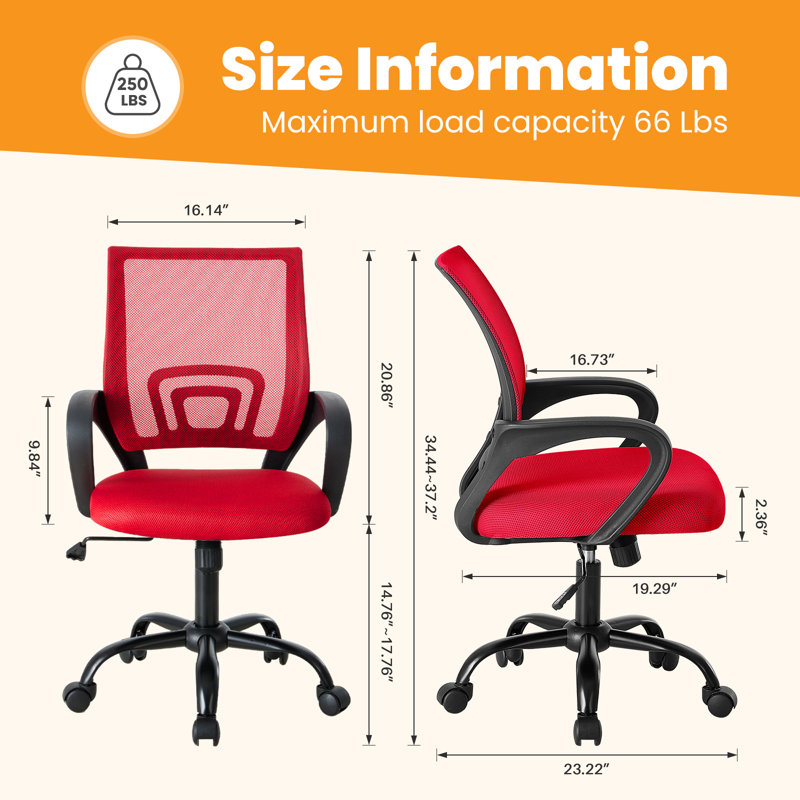 Set Of 2 Adjustable Office Chair With 360°Rotation, Height And Tilt Control,Gray, Red