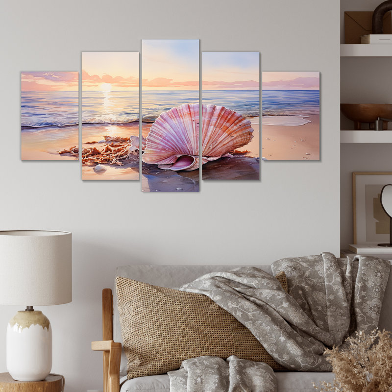 «Coastal Treasures Sunset Seashell II» - ensemble de décorations murales multiples