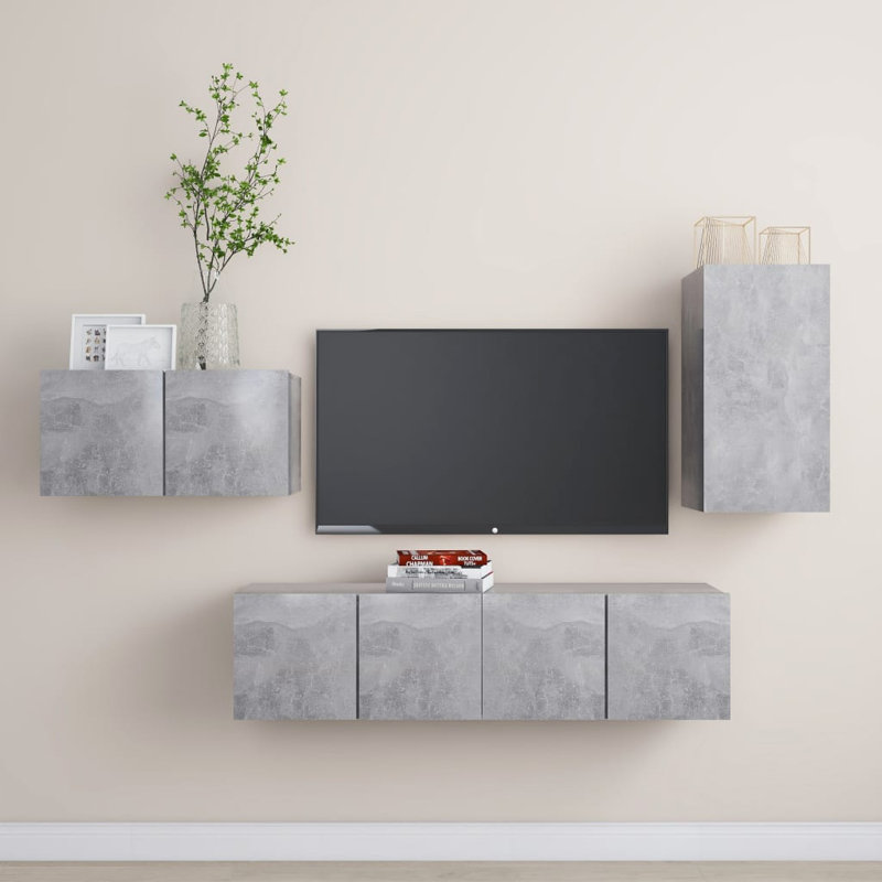 TV Cabinet Set Engineered Wood, Concrete Grey