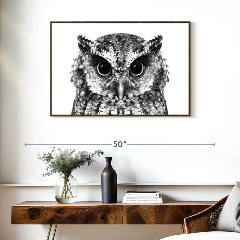 Hibou envoûtant, 37 po x 25 po, Cadre flottant en noyer