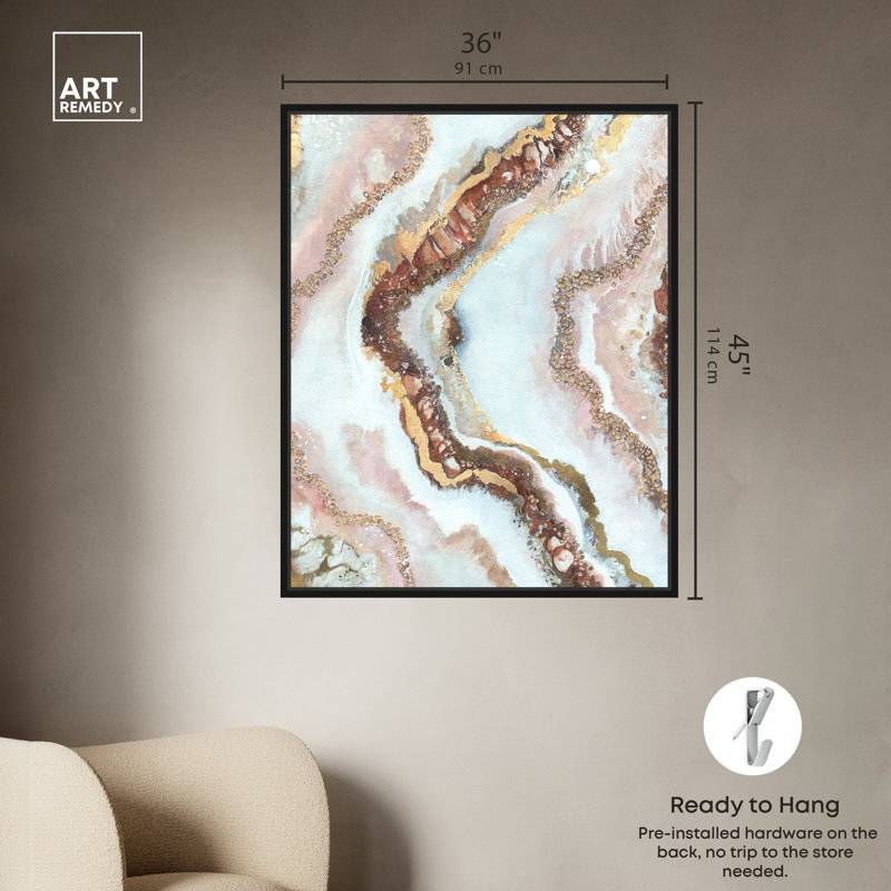 Geodes "Blush Geode" par Art Remedy sur, Cadre noir, H 46 po x l 37 po