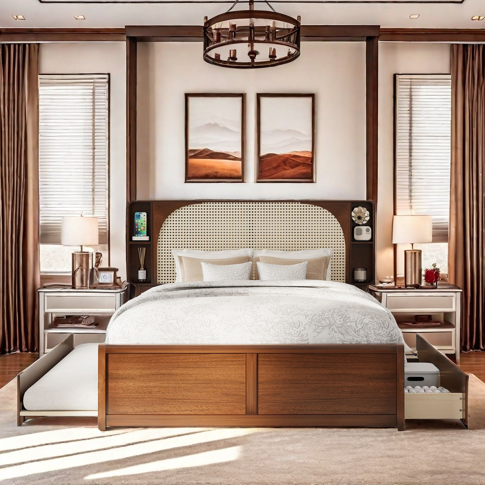 Bay Isle Home™ Rattan Platform Bed with Storage & Trundle