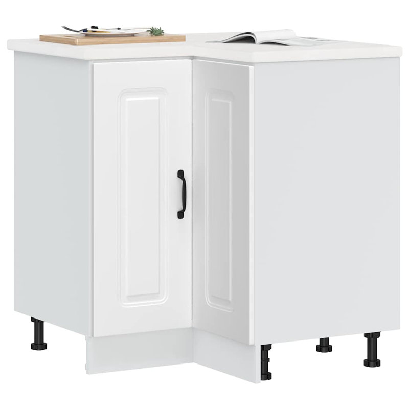 Kitchen Corner Base Cabinet Kalmar High Gloss Engineered Wood, White