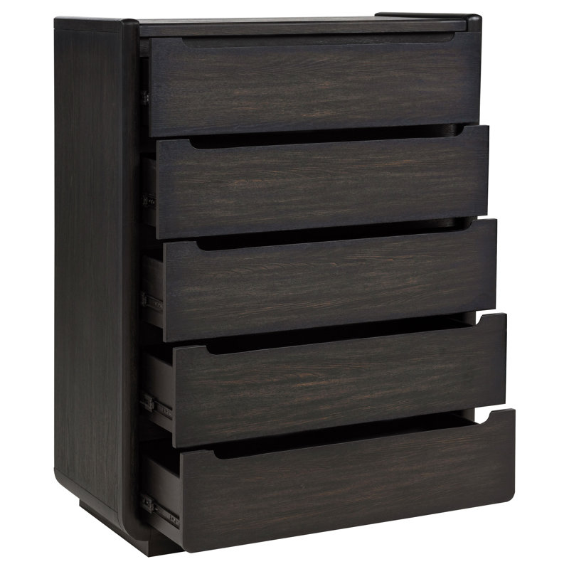Commode de chambre à coucher à 5 tiroirs Leandro - Noir bruni