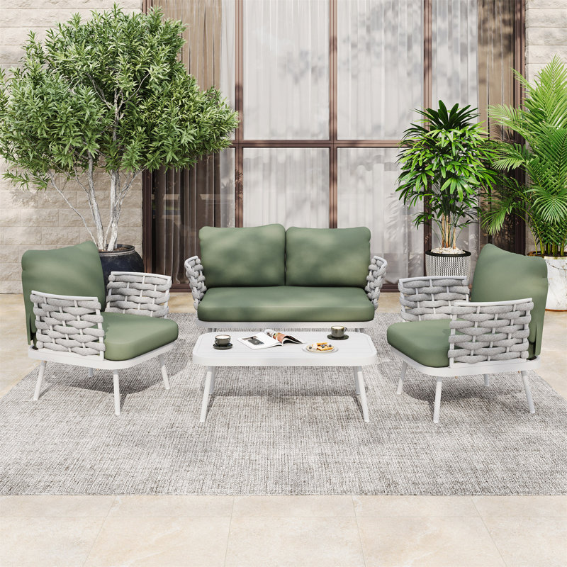 Mariano Steel 4-Pieces Coversation Set, Off White+Green, Off White, Green