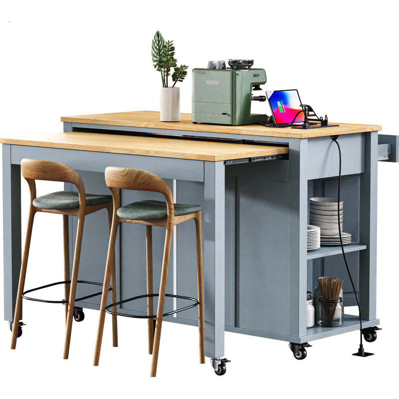Table de salle à manger extensible de 47 po avec table de salle à manger extensible 47 po Truro, Bleu gris