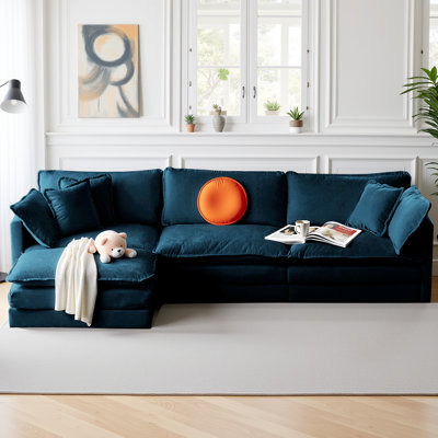 Modular L-Shaped Chenille Sectional Sofa with Reversible Ottoman - 4-Seater Upholstered Couch, Breathable Fabric & Easy Assembly