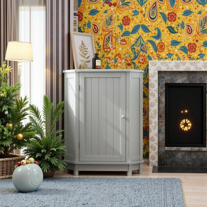 32.5x36x28cm Triangle Corner Bathroom Storage Cabinet With Adjustable Shelves MDF Board, Gray