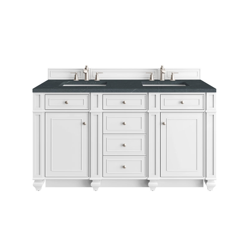 Bristol 60'' W Double Vanity, Bright White, Charcoal Soapstone, 8" Widespread